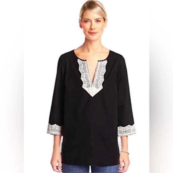 NYDJ Dark Black Women's Fitted Tunic Top 3/4 Sleeve sz Small - Picture 1 of 10